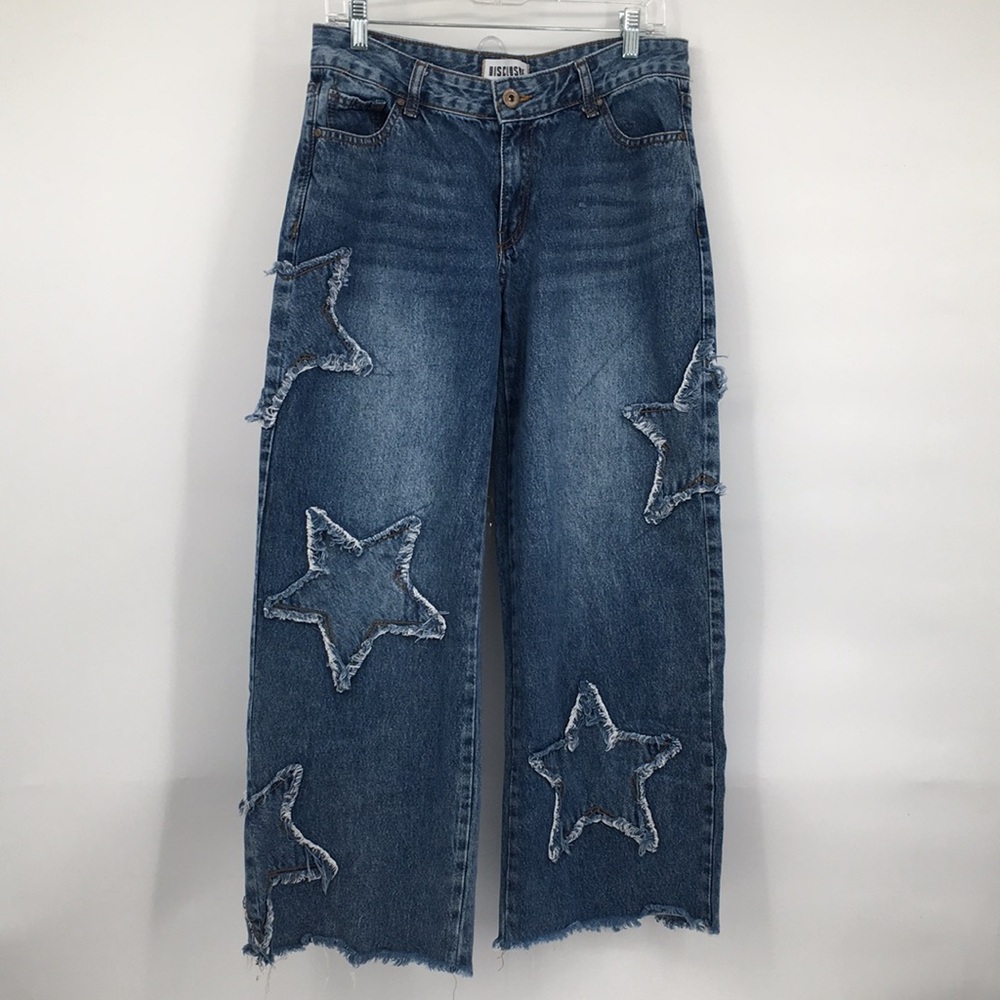 Disclosure Star-Embellished Blue Wide Leg Jeans Juniors 9/29 petite